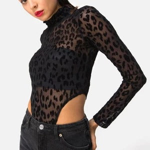 Body de malla de leopardo negro