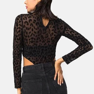 Body de malla de leopardo negro